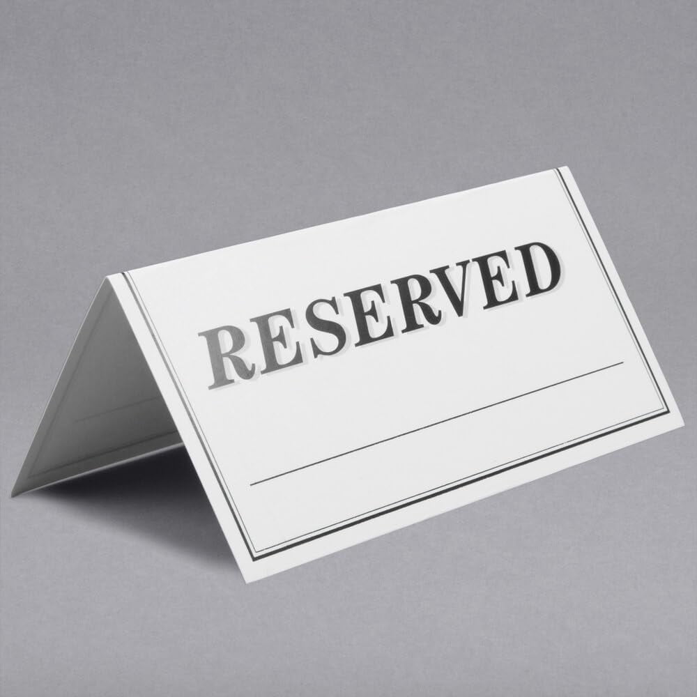 Soro Essentials- Set of 250- Double-Sided 6" x 3" Reserved Table Tent Sign - Reserved Table Signs for Wedding Party Restaurant Double Sided Paper Reserved Table Tent Card