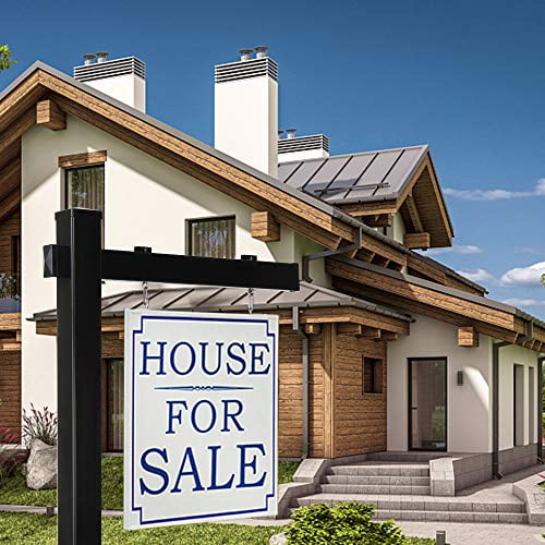 VINGLI 6' Vinyl PVC Real Estate Sign Post, Commercial Realtor Home for Sale Hanging Ads, Business Hours Advertisement Post for Yard , Open Houese Direction, 36" Arm Holds Up to 24" Sign, Black