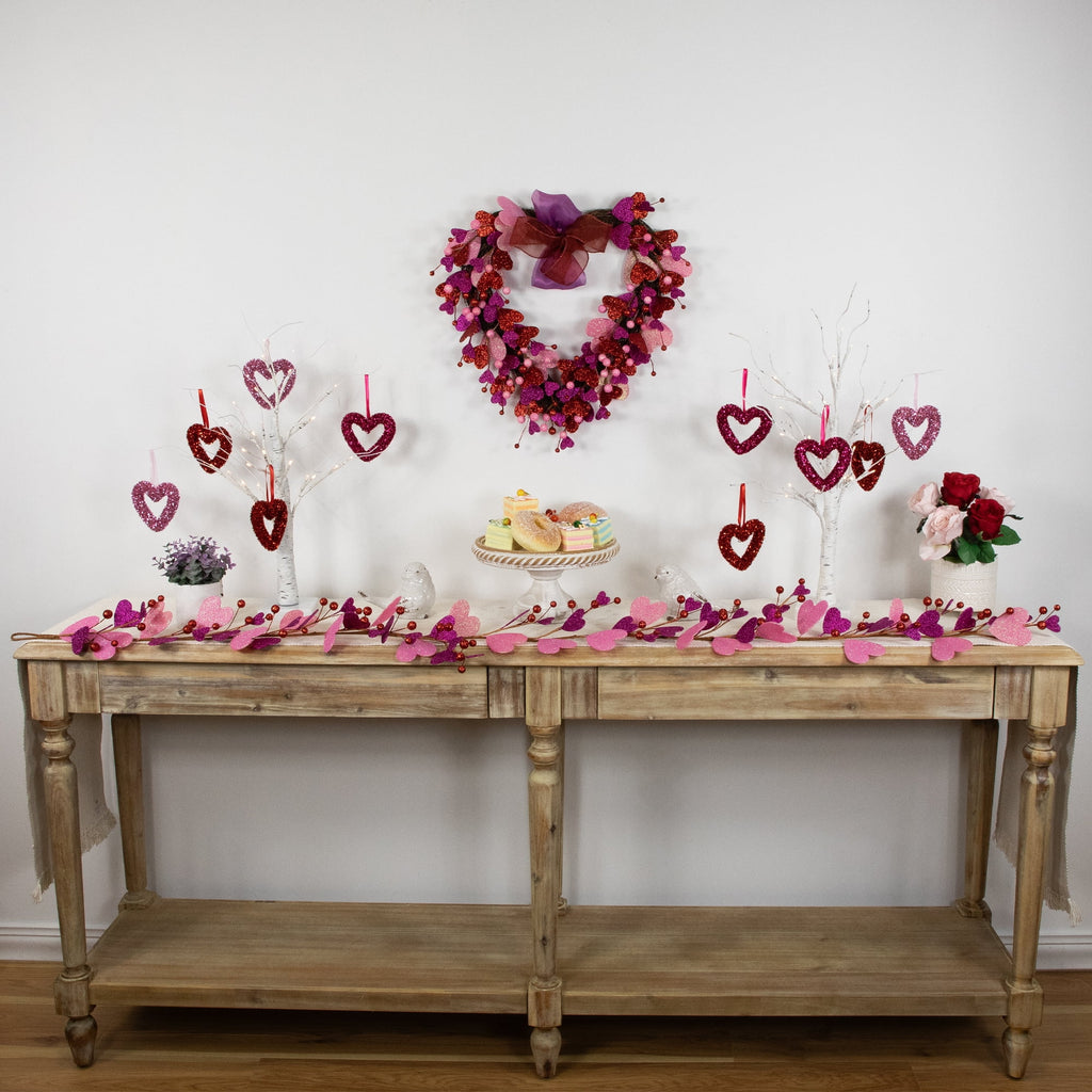 6' Glittered Hearts and Berries Garland