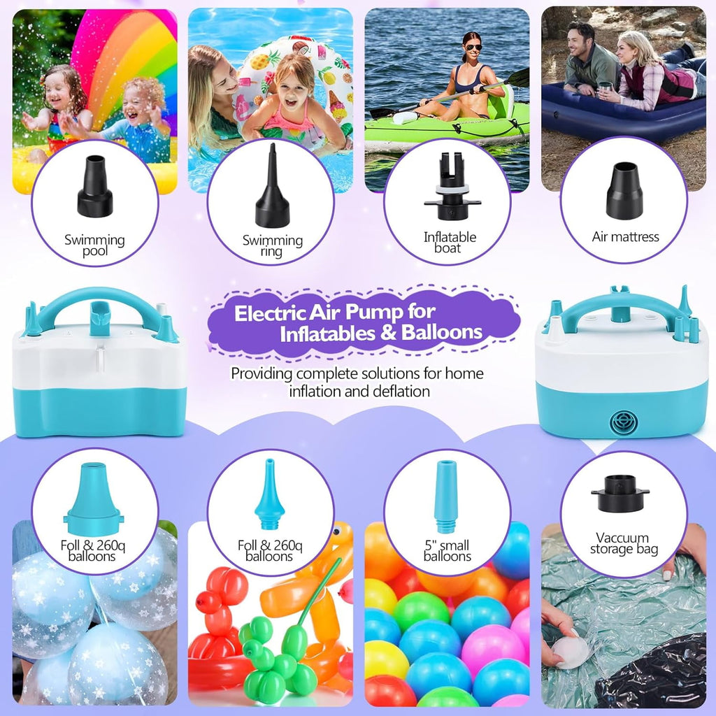 AGPTEK Balloon Pump Electric 3-in-1 Portable Air Pump Electric Air Balloon Pump 600W for 260q Foil Mylar Latex Double-Stuffed Balloons, Inflator Deflator for Pool Floats Air Bed Compression Bag