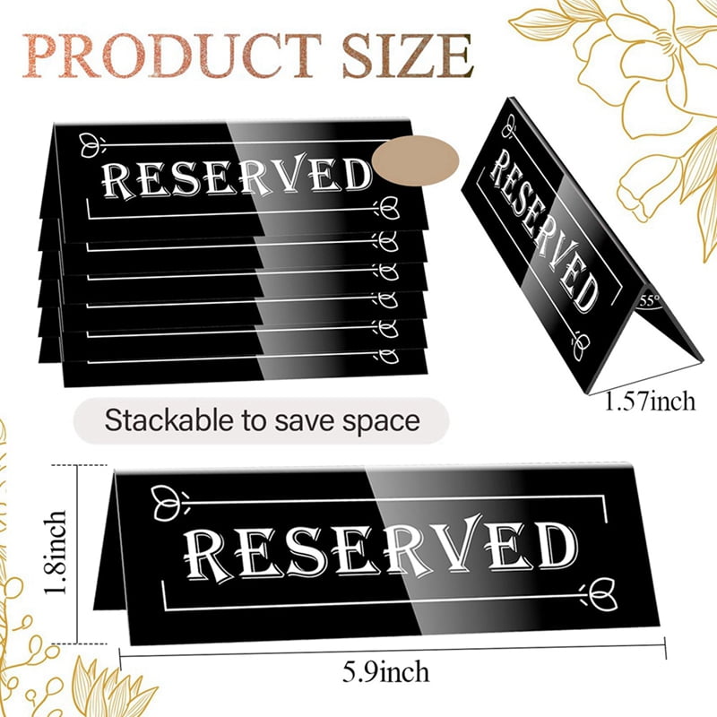 20PCS Reserved Table Signs, Acrylic Guest Reservation Table Tents Sign, Waterproof Background Double-Sided Seat Signs
