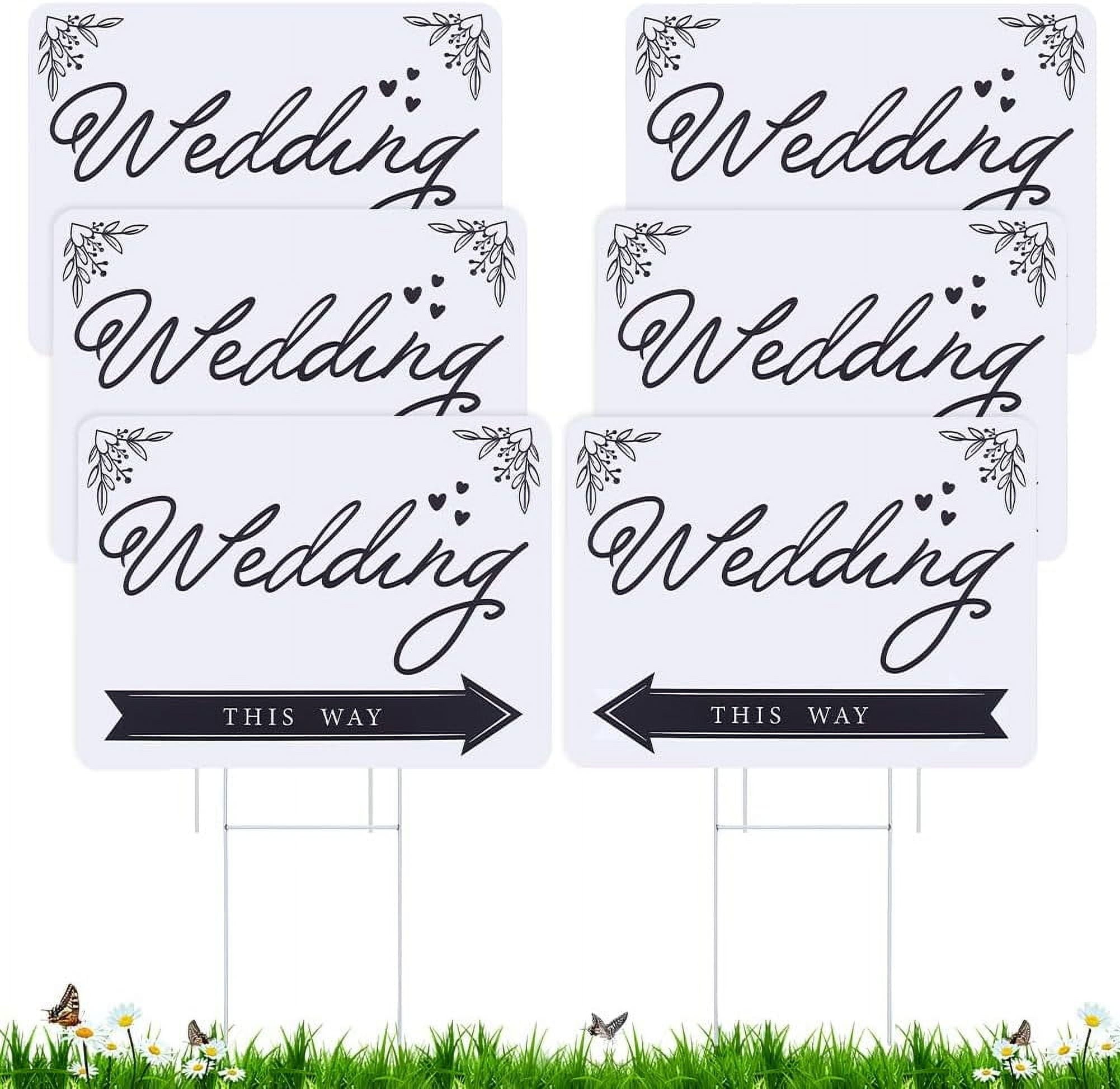 1set PP Plastic Wedding This Way Arrow Sign with Stake For Reception Outdoor Parking Rectangle White 400.5x300.5x4mm