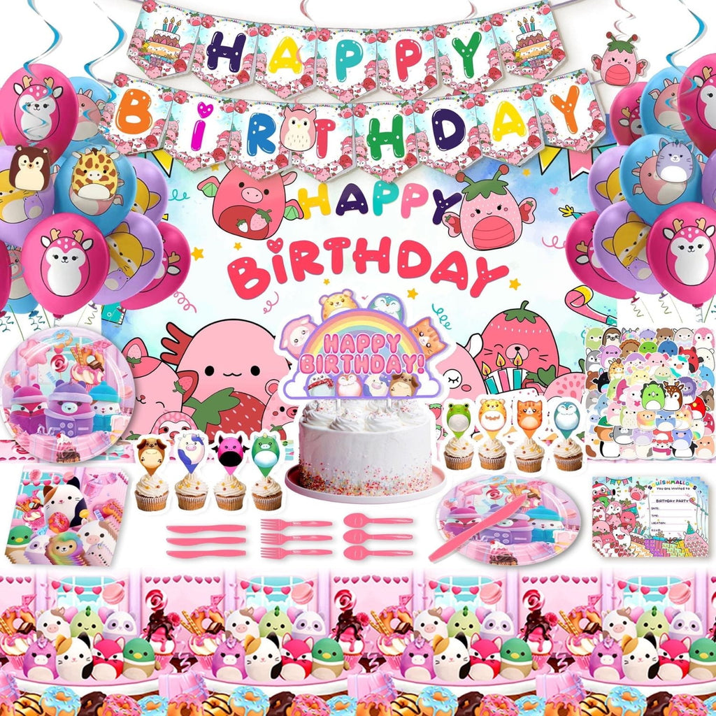 201 Pcs  Squishmallow Birthday Party Decoration, Squishmallow Party Supplies, Party Decorations for Kids Boys Girls Party Favor Include Birthday Banner, Balloons, Backdrop, Cake Topper, Sticker