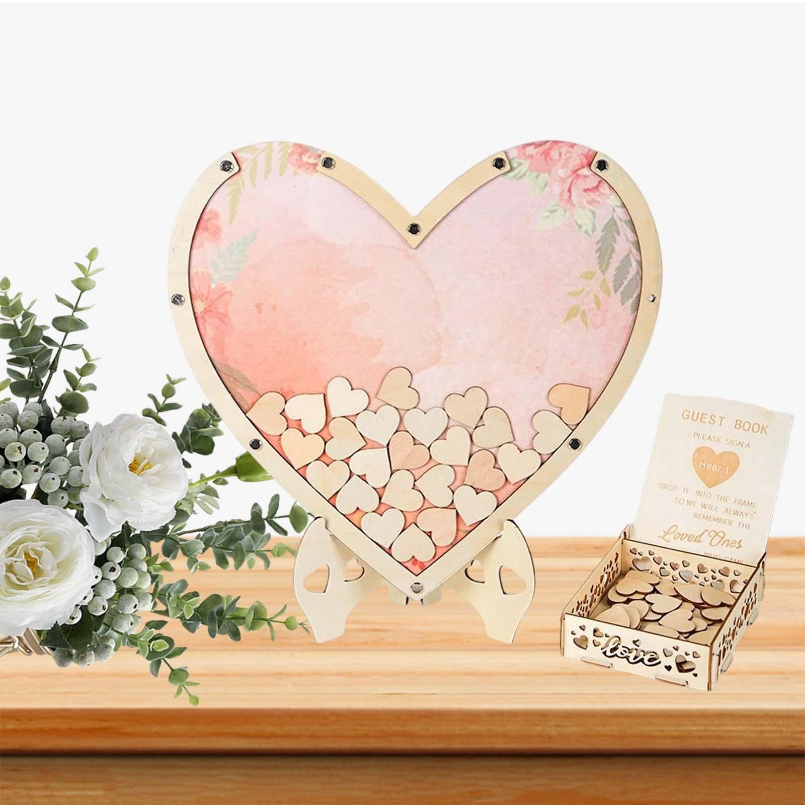 Wedding Guest Book, with 80 Drop Box, Gift Unique Guestbook Sign Book Reception, for Wedding Baby Shower Funeral , Pink Heart