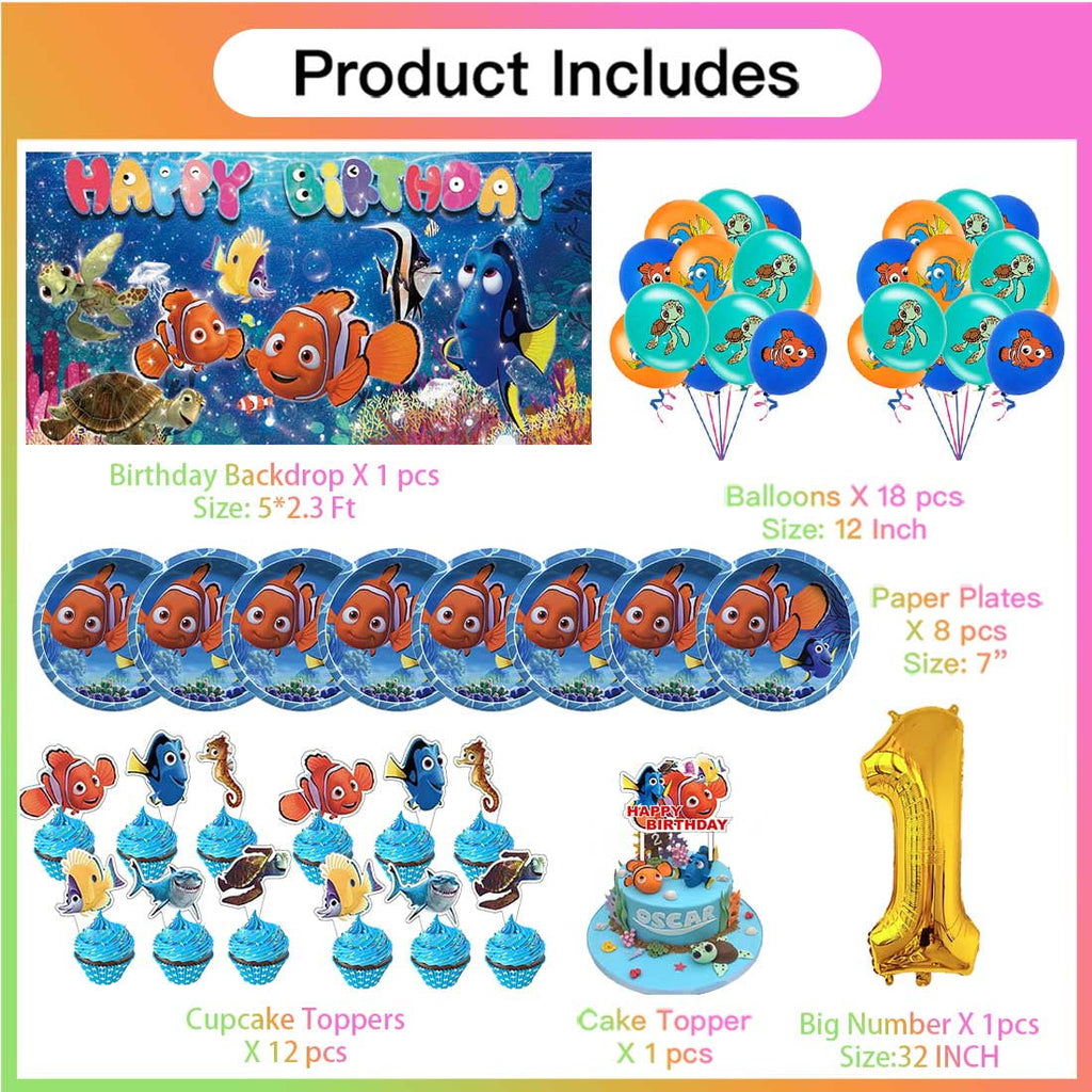 Finding Nemo Balloons Party Supplies 1st Decor Tableware Birthday Cake Topper Decorations Banner Backdrop
