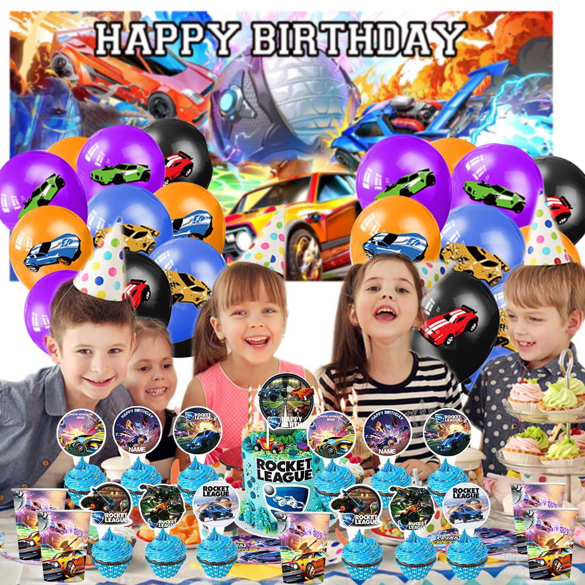 Rocket League Party Supplies Birthday Balloons Plates Decoration Cake Topper Decor Tableware Banner Backdrop