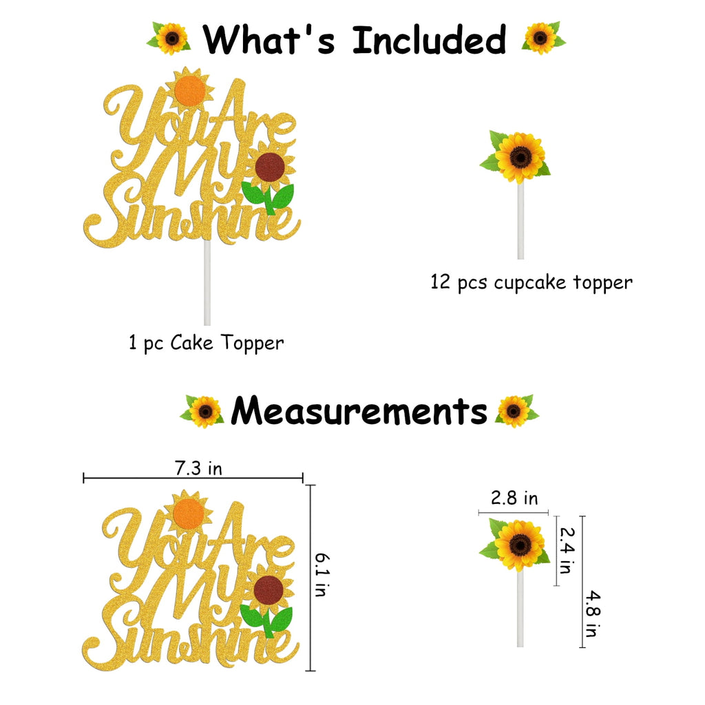 114 pcs Sunflower Balloon Garland Arch Kit With You Are My Sunshine Banner Cake Topper and Cupcake Topper For Baby Shower, Birthday Party Decoration Supplies