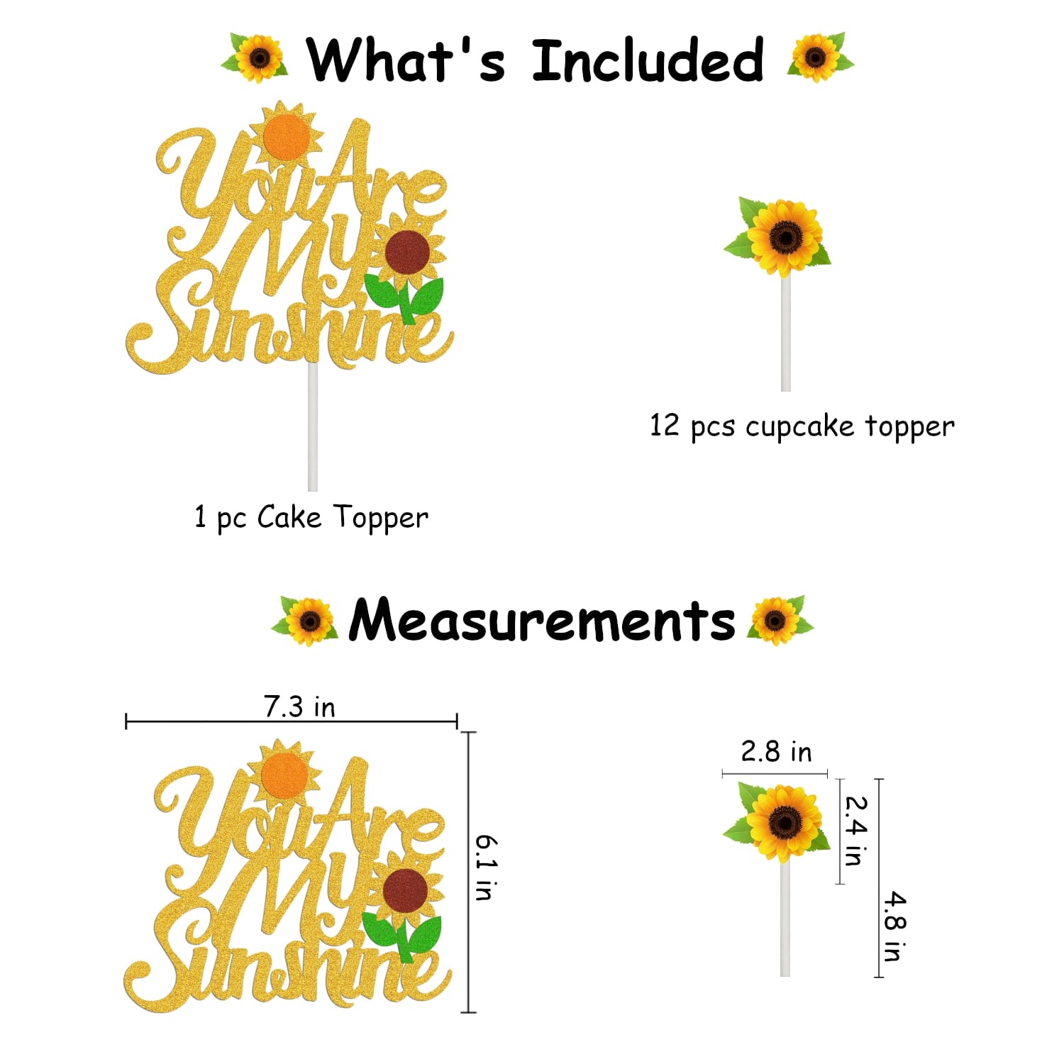114 pcs Sunflower Balloon Garland Arch Kit With You Are My Sunshine Banner Cake Topper and Cupcake Topper For Baby Shower, Birthday Party Decoration Supplies