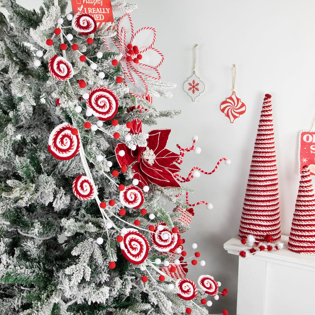 Northlight 30" Candy Cane Swirls and Pom Poms Christmas Garland