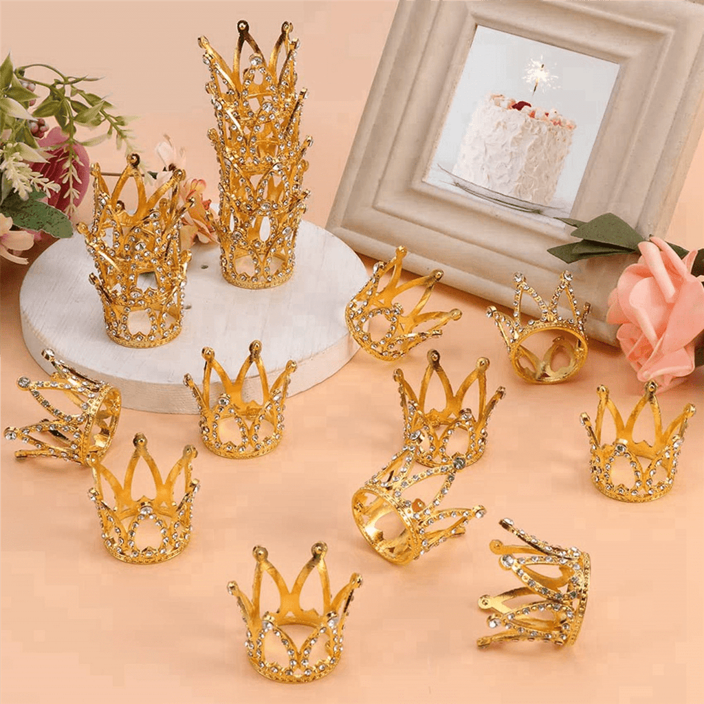 50 Pcs Gold Cake Topper Tiny Baby Small Rhinestone Crown for Flower Arrangements Shower Birthday Wedding Decor