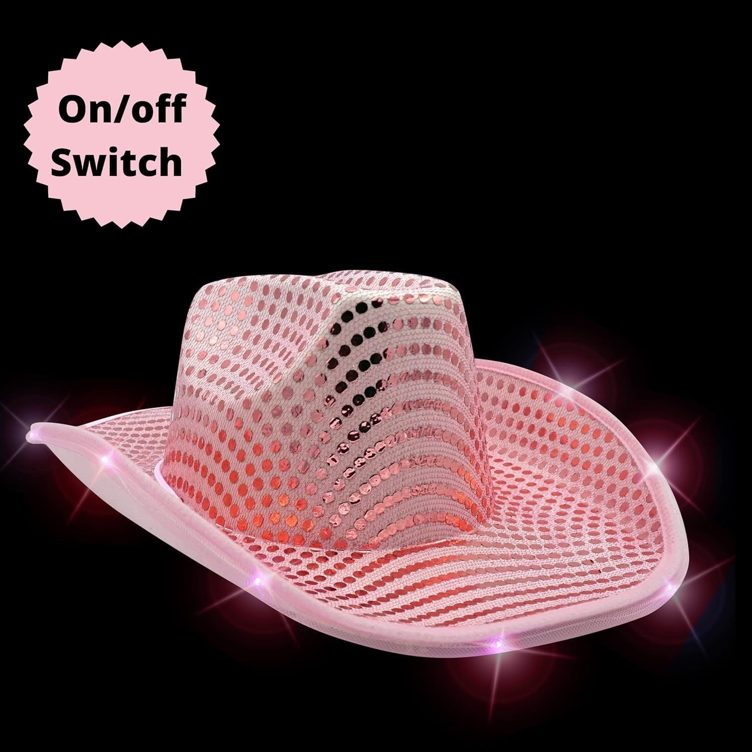 4E's Novelty Light Up Pink Cowgirl Hat w/ Sequins for Women & Teens