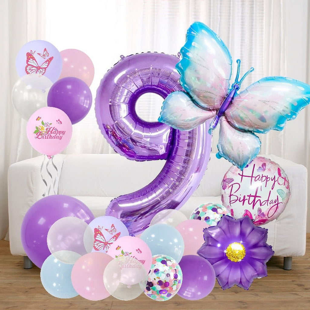 Purple Butterfly Number Balloon Set 1 2 3 4 5 6 7 8 9 Purple Number Children Birthday Party Decorative Balloons Wholesale (6)
