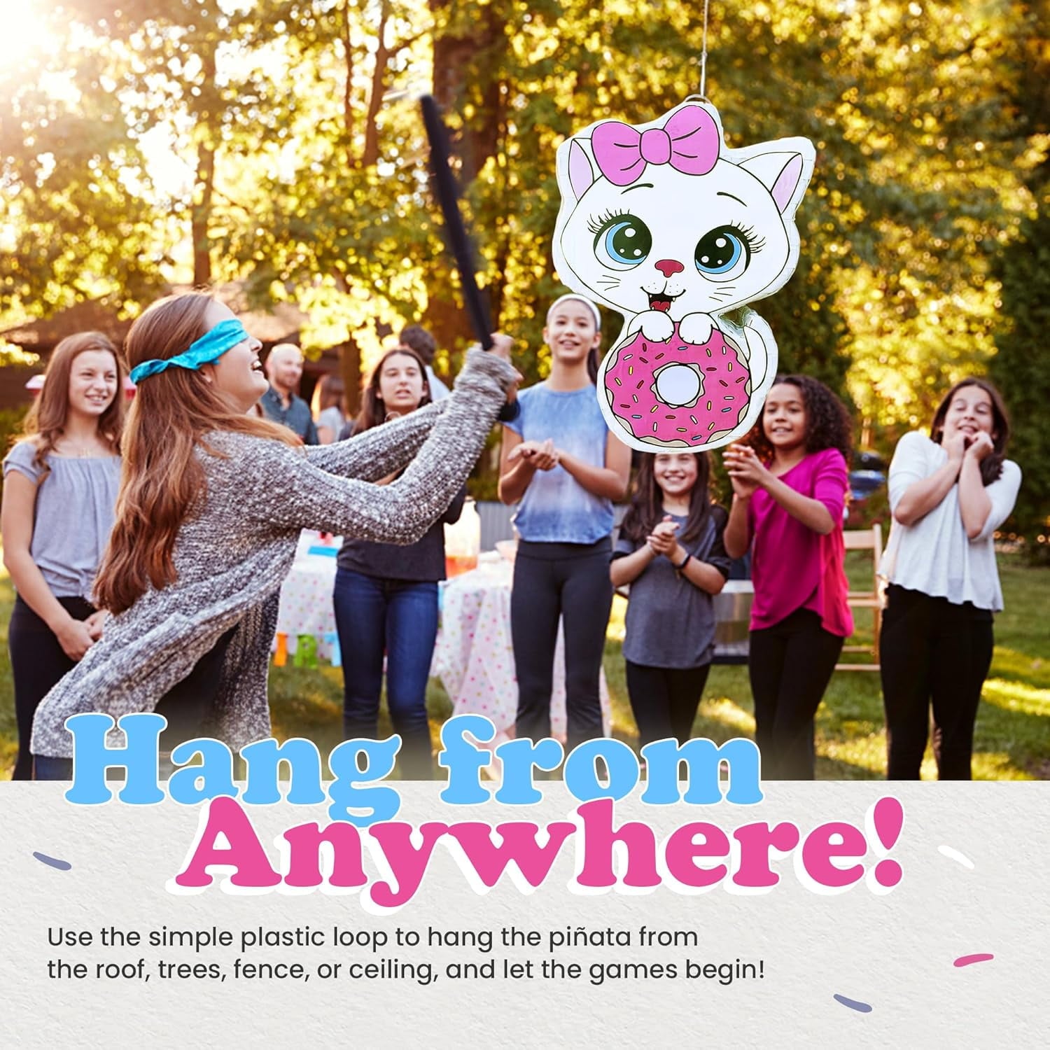 Cat Donut Pinata Bulk Candy Fill Spill Pinatas - Kitty Party Favor Game for Kids Boys Girl Birthday Parties Supplies - Animal Theme Cute Decor School Carnivals Cat Party Event - 16.5 X 12 X 4 In