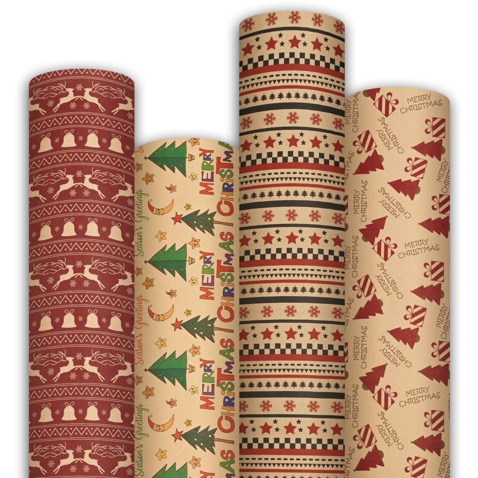 DAZLUTE 20 Sheets Christmas Wrapping Paper Red Snowflake/Xmas Tree Elk/Bell Printed Art Paper 27.6 x 19.7 Inch Xmas Folded Flat Gift Wrap Paper for Winter Holiday Birthday Party
