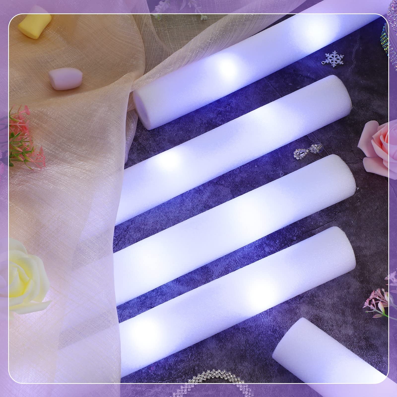 24 Pcs Led Foam Glow Sticks, 18 inch Light up Batons with 3 Modes Flashing Light up Stick White Glow Sticks for Wedding, Raves, Carnival, Concert, Halloween, Birthday Party, White