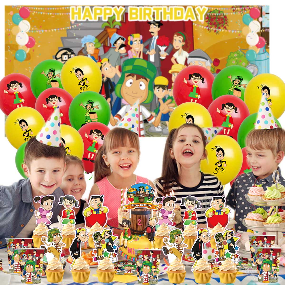 El Chavo Balloons Party Supplies Decorations Plates Banner Cake Topper Tableware Birthday Decor