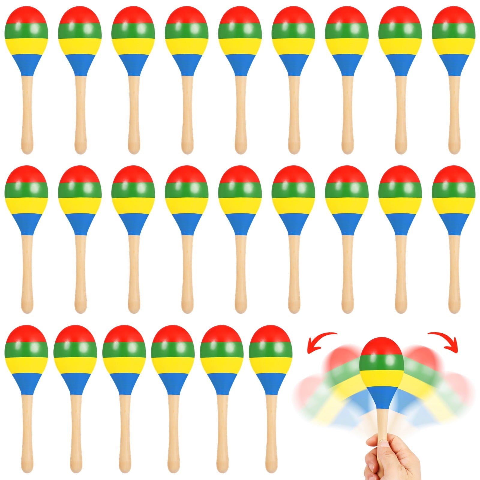 24 PCS Maracas, 7.9 Inches Multi-Colored Wooden Maracas, Lightweight Design Noisemaker Musical Fun Party Favor for Adult Mexican Party Props Birthday Carnival