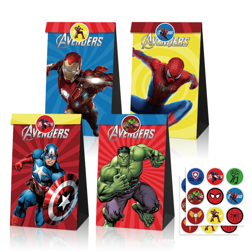 24 PCS Party Favor Candy Bags for Avengers Themed Birthday Supplies Decor,Kids Birthday Game Party Kraft Paper Goodie Gift Bag Decorations