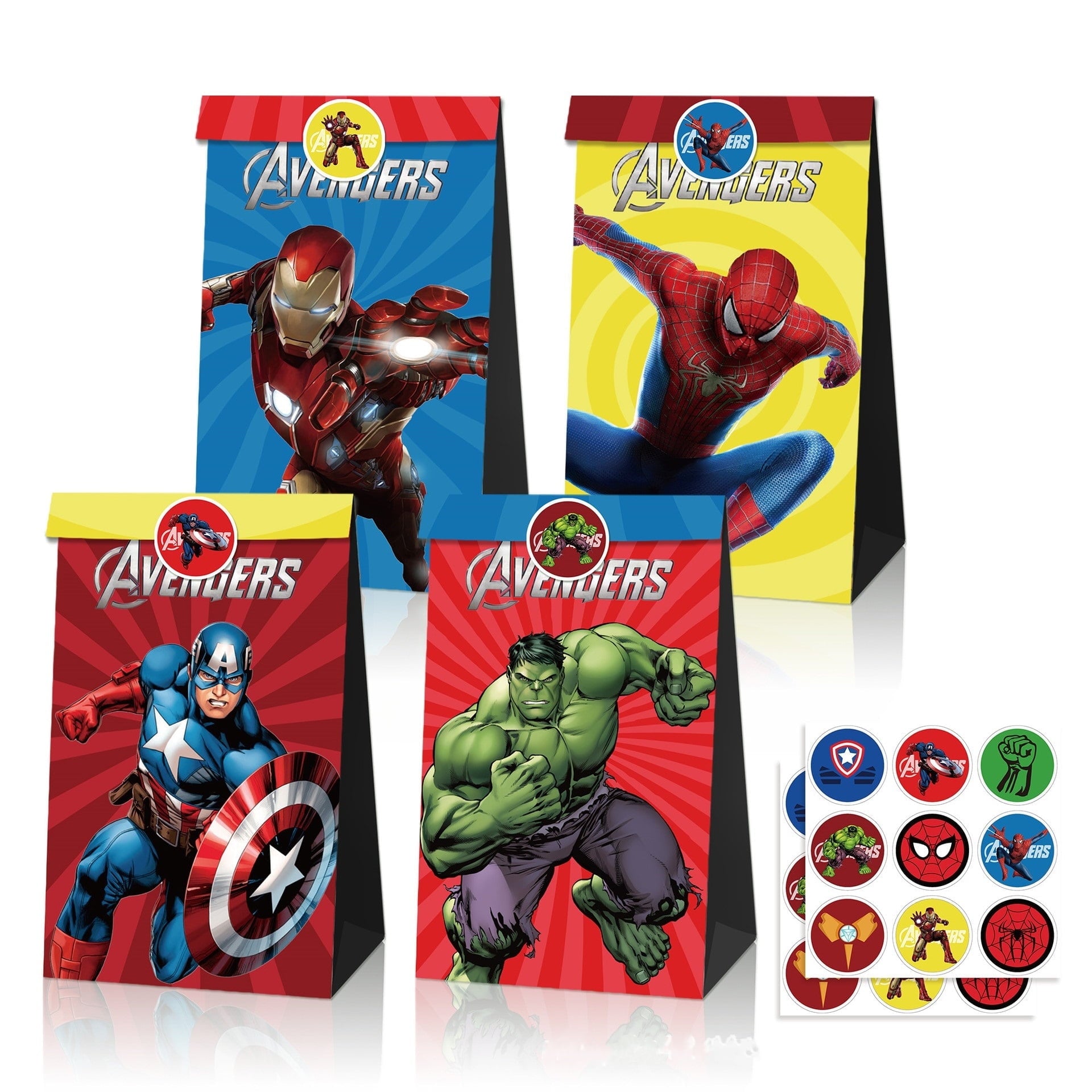24 PCS Party Favor Candy Bags for Avengers Themed Birthday Supplies Decor,Kids Birthday Game Party Kraft Paper Goodie Gift Bag Decorations