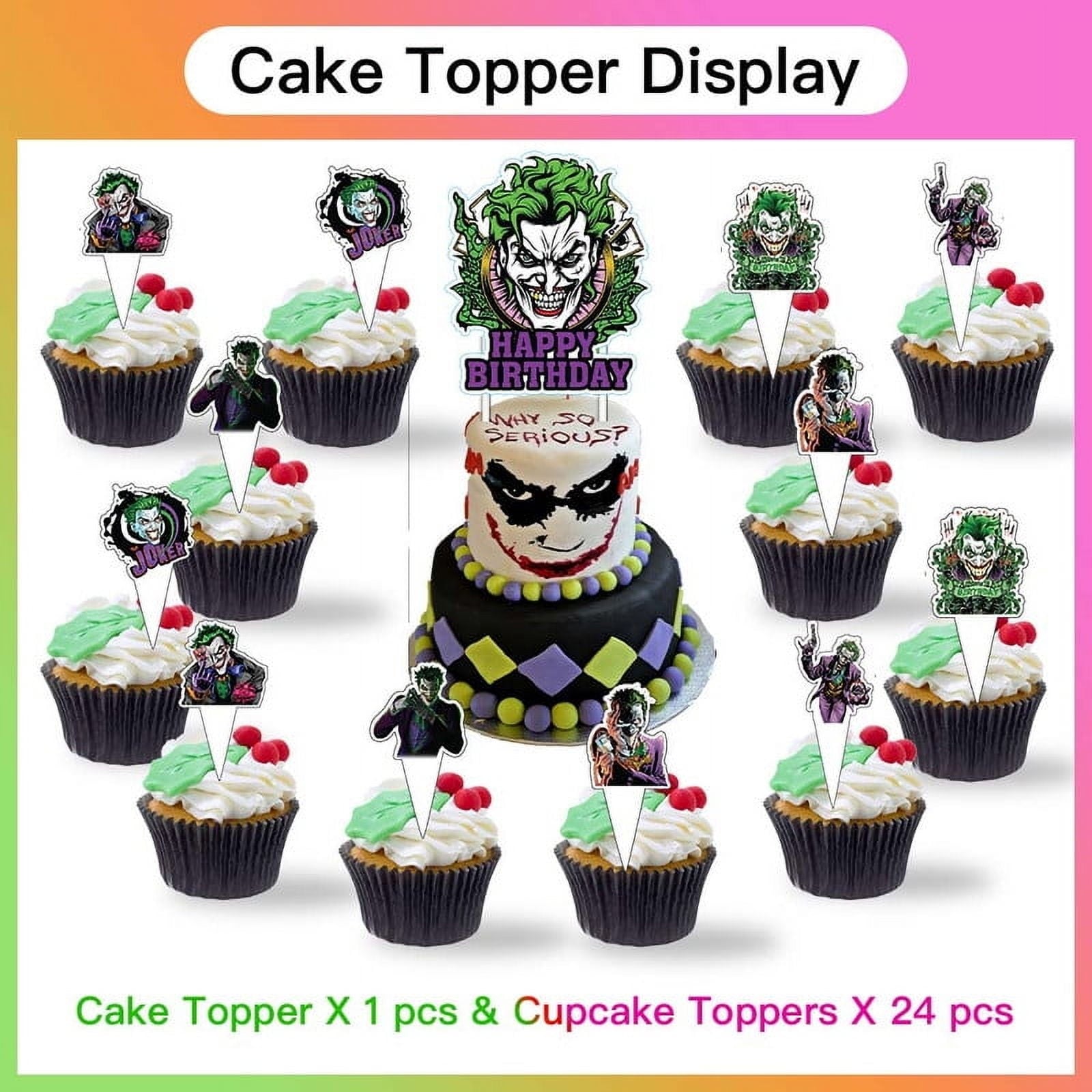 Joker Clown Party Supplies Plates Decorations Birthday Cake Topper Banner Decor Backdrop Balloons