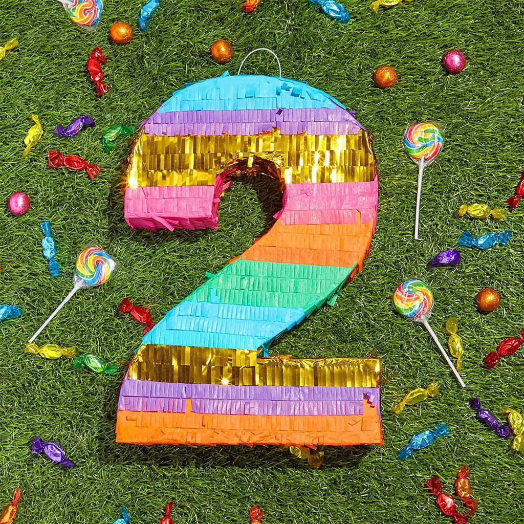 BLUE PANDA Rainbow Themed Number 2 Pinata for Kids Ages 3-14 Birthday Party Supplies, Fiesta, Cinco de Mayo Celebration, Small (16.5 x 11 x 3 In)