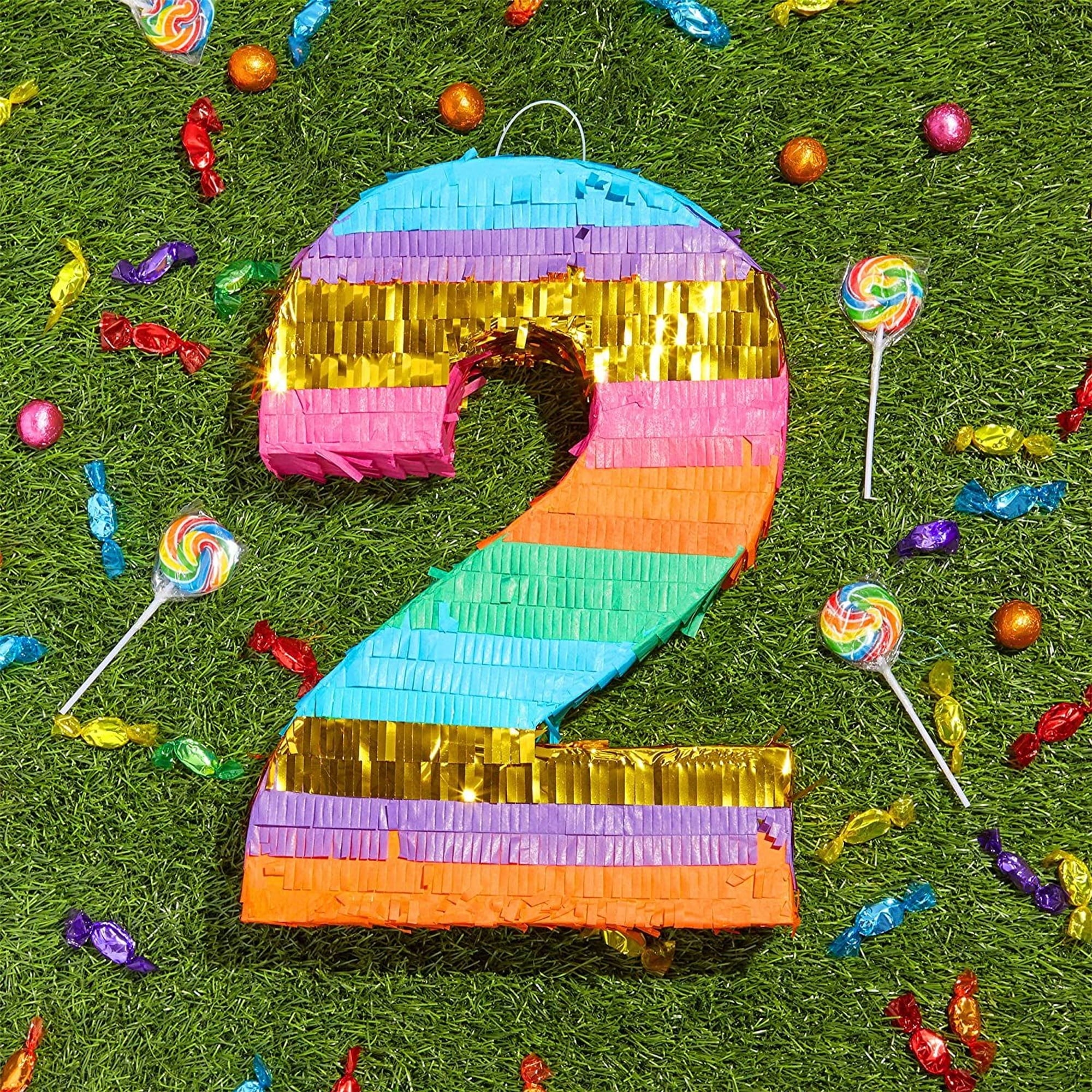 BLUE PANDA Rainbow Themed Number 2 Pinata for Kids Ages 3-14 Birthday Party Supplies, Fiesta, Cinco de Mayo Celebration, Small (16.5 x 11 x 3 In)