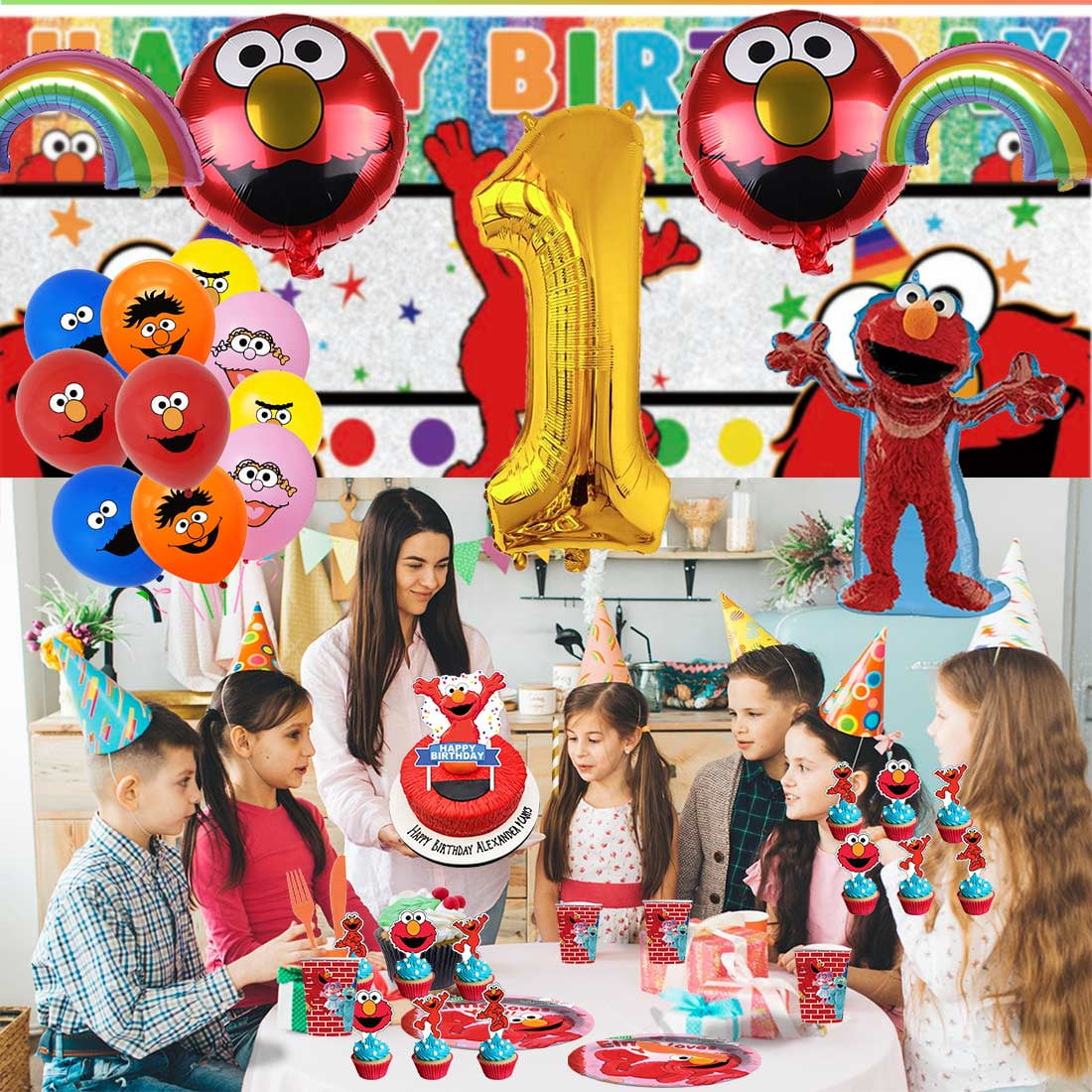 Elmo Balloons Party Supplies 1st Decor Tableware Birthday Cake Topper Decorations Banner Backdrop