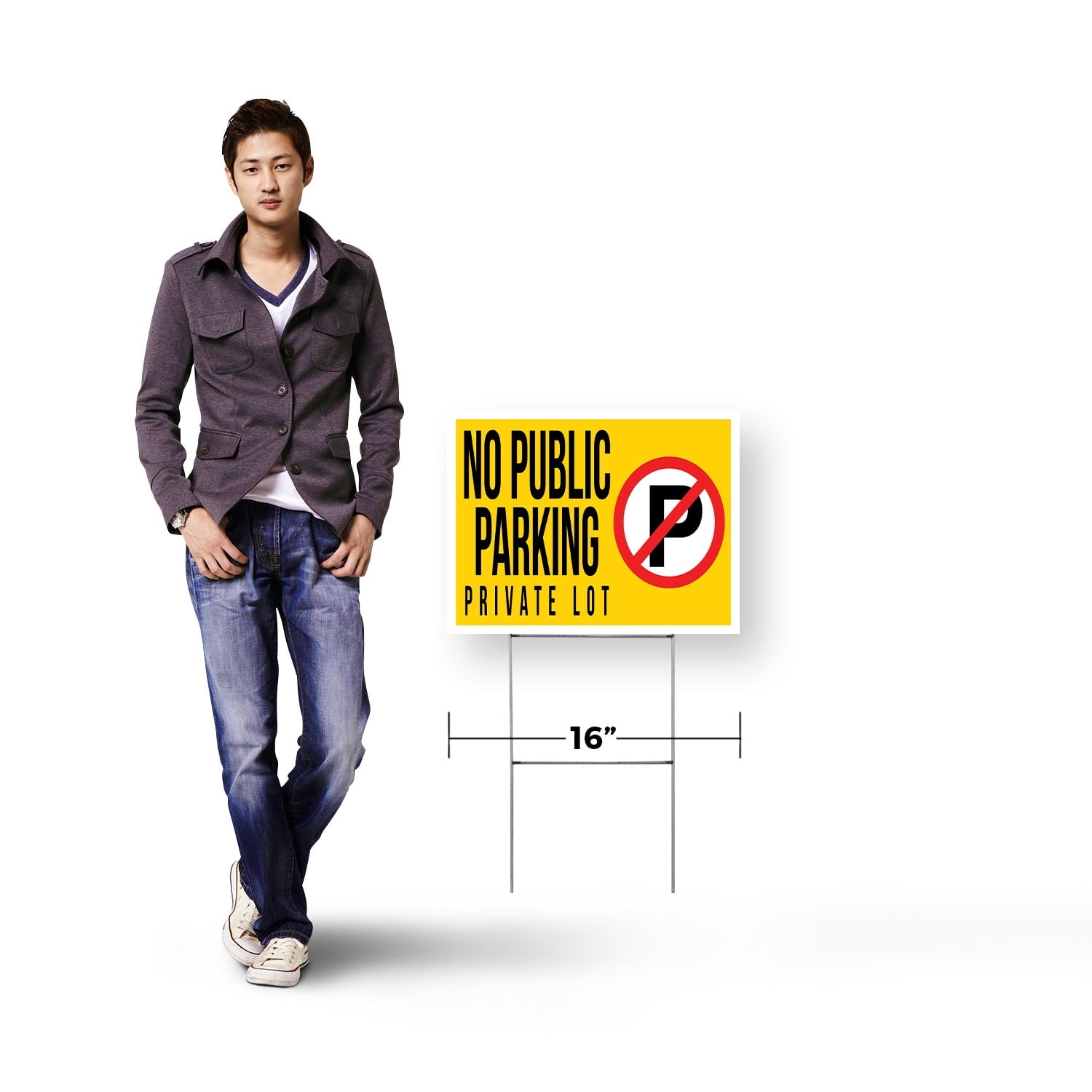 No Public Parking Private Lot Yard Sign 12 Inch x 16 Inch Double Sided Weatherproof Heavy-Duty Plastic with Stake | Clear Directions, Property Management, Outdoor Use | Made in USA