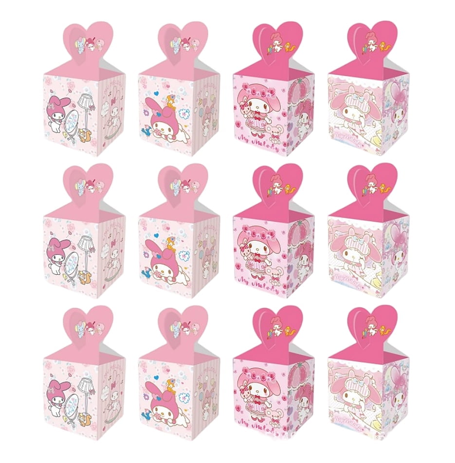 24PCS My Melody Party Candy Boxes for Anime Theme Birthday Party Supplies Decor,Kids Birthday Game Party Kraft Paper Gift Bag Decoration