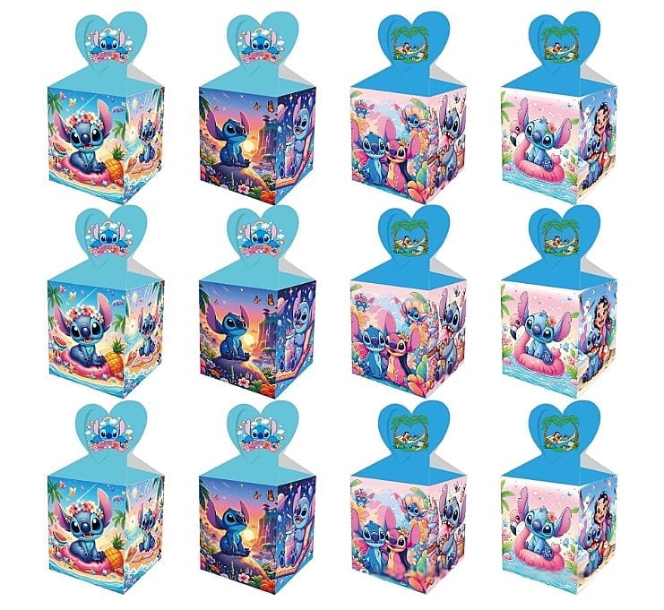 24PCS Stitch Party Candy Boxes for Anime Theme Birthday Party Supplies Decor,Kids Birthday Game Party Kraft Paper Gift Bag Decoration