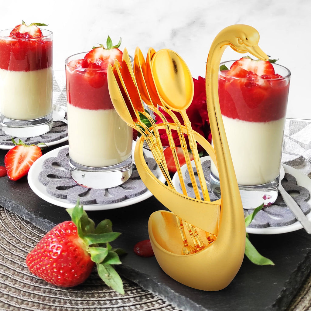 ULTNICE 6 Pcs Metal Serving Utensils Swan Base Holder Spoon Alloy Anti Rust for Table Setting