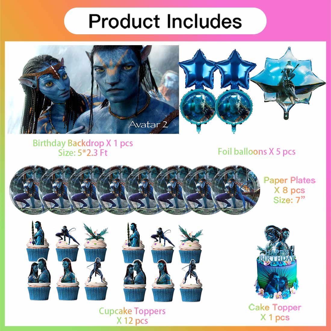 Avatar Party Supplies Decor Tableware Backdrop Banner Cake Topper Balloons Birthday Decorations