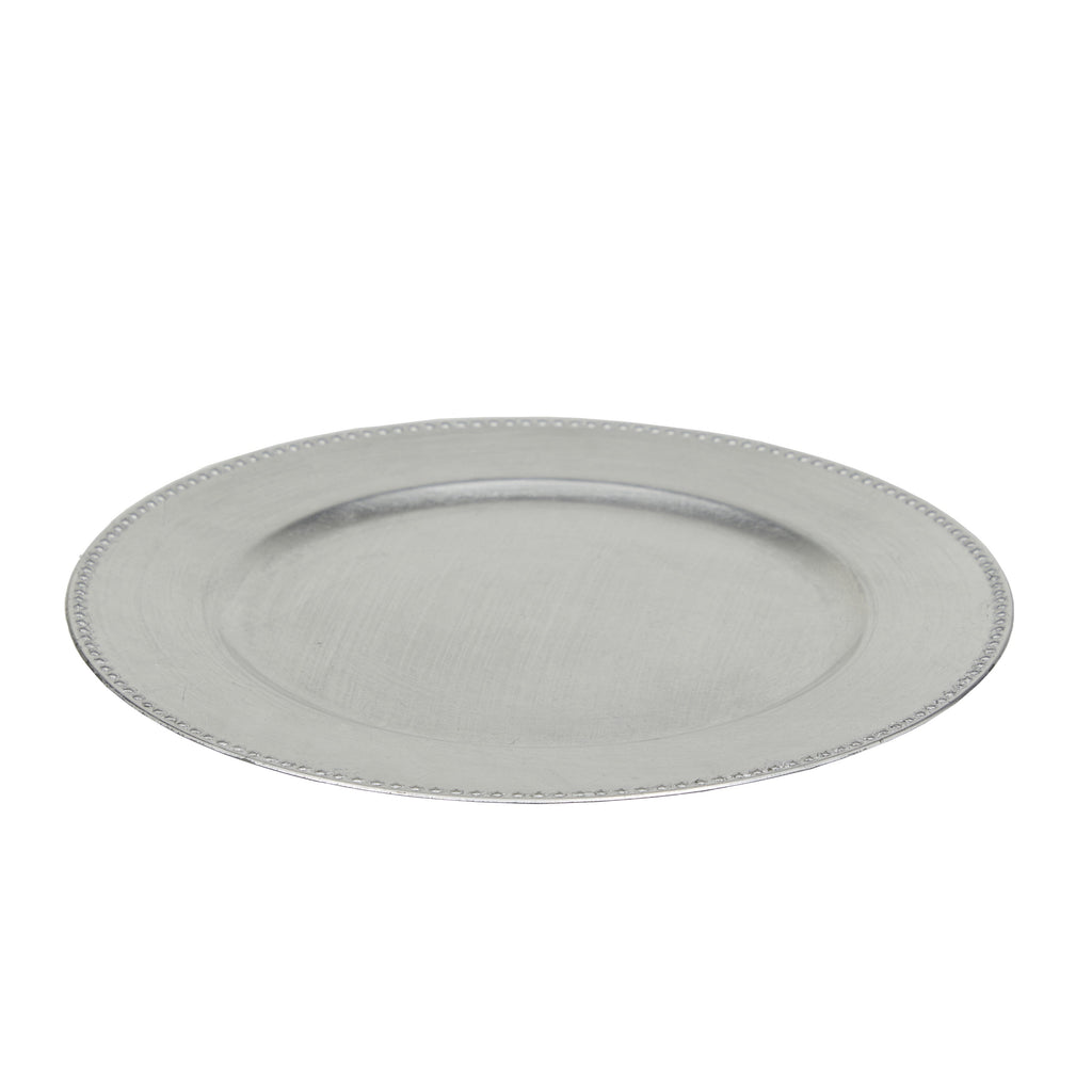 DecMode 13" Round Silver Melamine Charger, Set of 8