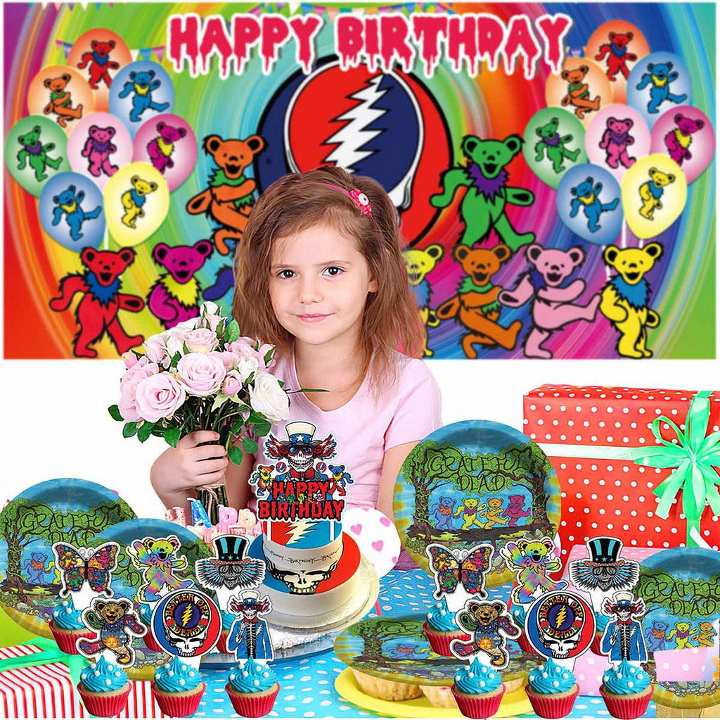 Dancing Bears The Greatful Dead Party Decor Plates Cake Topper Balloons Banner Backdrop Supplies Decorations Tableware