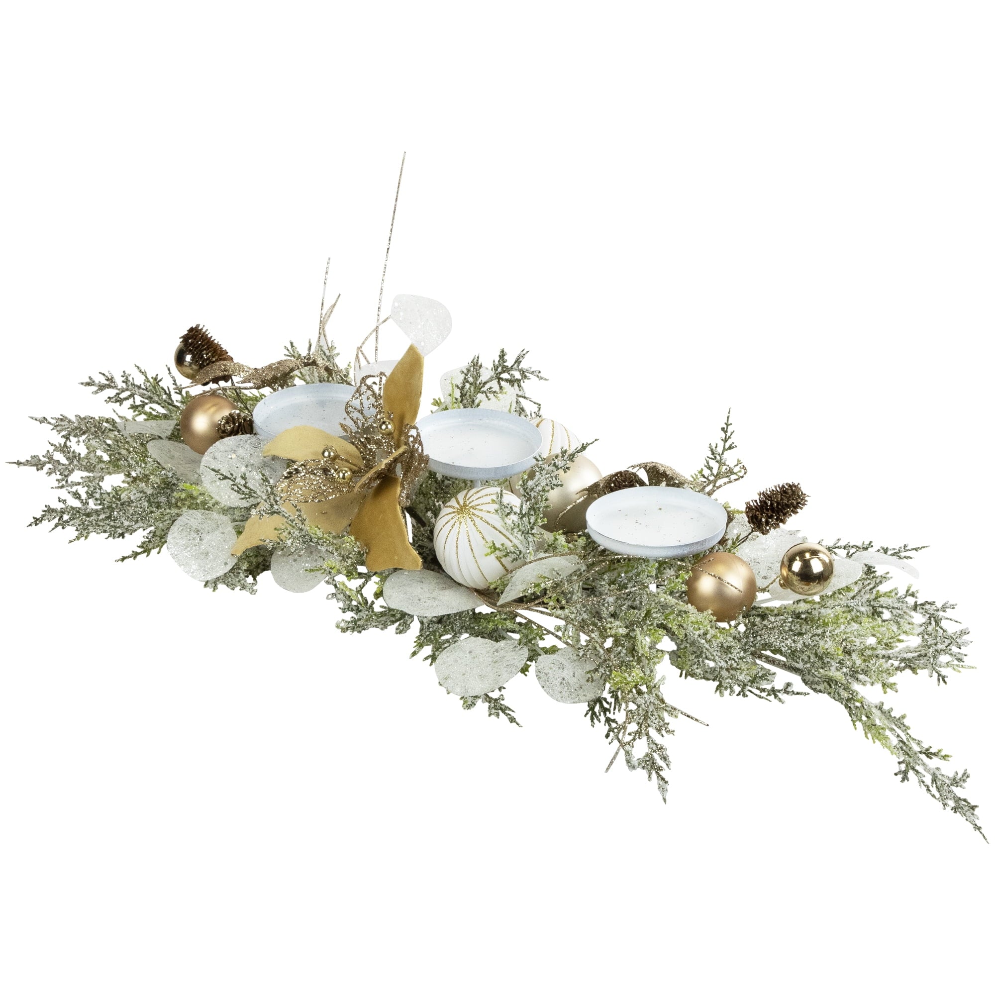 Northlight Glittered Poinsettia and Ornaments Christmas Pillar Candle Holder - 24"
