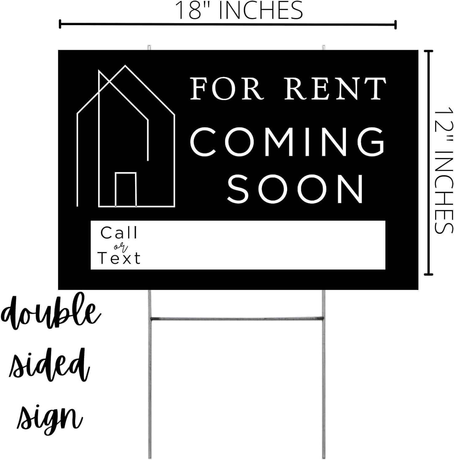 Coming Soon For Rent Real Estate Sign for Home  12 x 18 Yard Sign with H Frame Stake Home for Sale Double Sided Open House Realtor For Rent by Owner Classy White Minimalist Modern