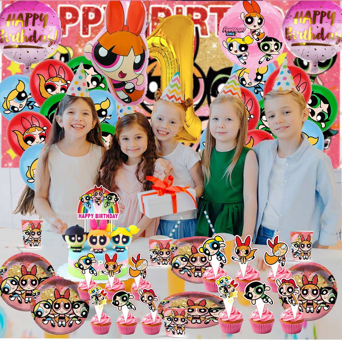 The Powerpuff Girls Party Supplies Decor Tableware Backdrop Banner Cake Topper Balloons Birthday Decorations