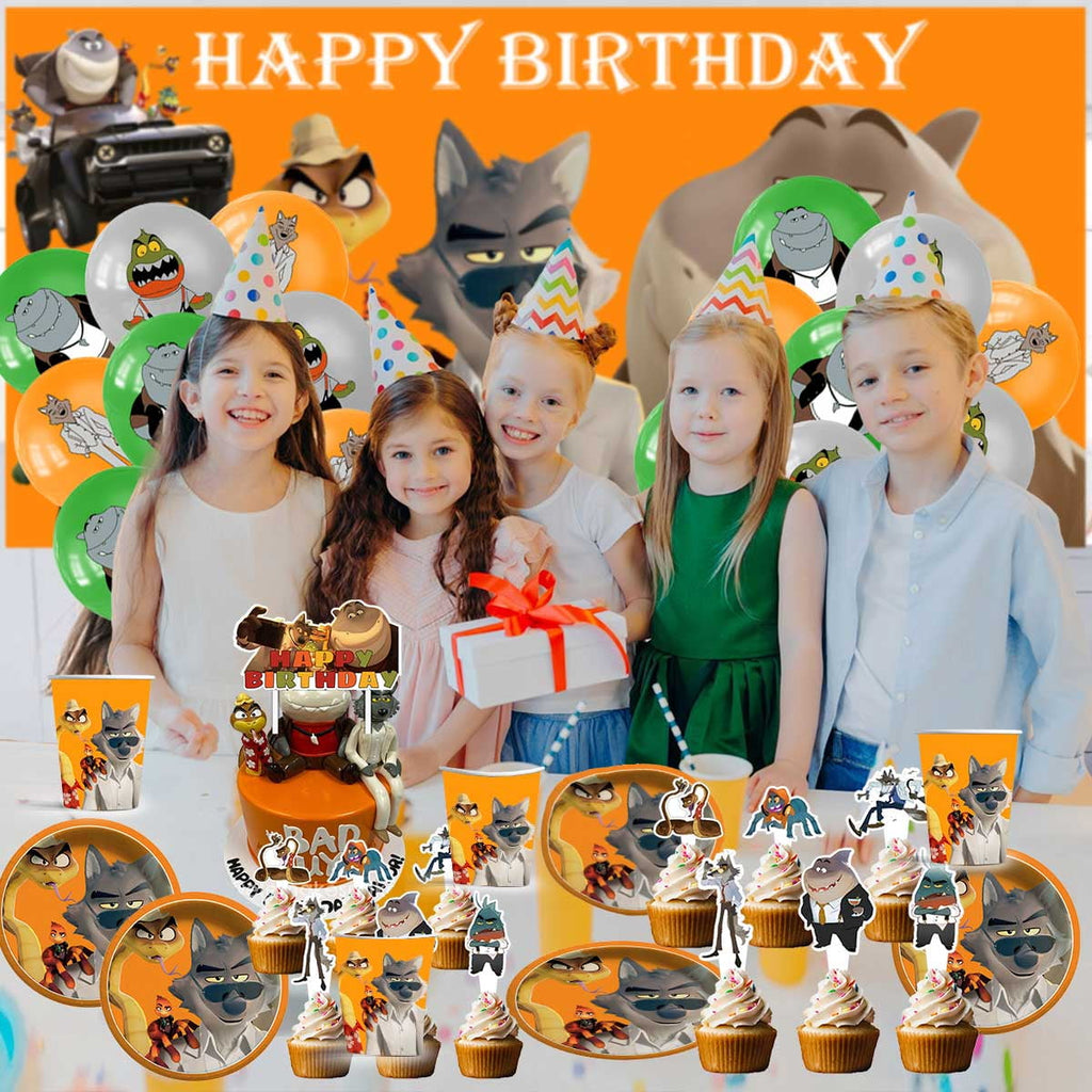 Bad Guys Party Supplies Decor Backdrop Cake Topper Plates Balloons Banner Decorations Tableware
