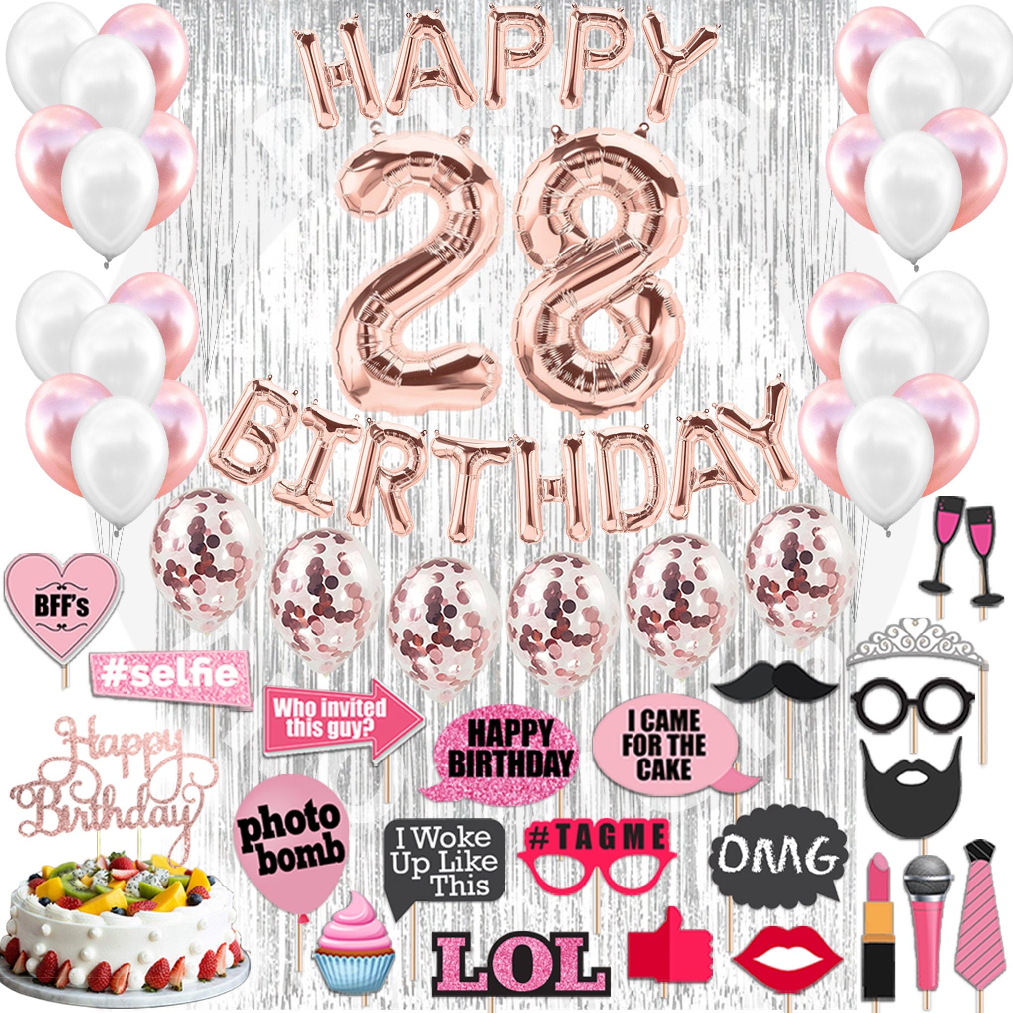 4th Birthday Decorations Party Supplies, Rose Gold 4Number Balloons 4th Foil Mylar Balloons Latex Balloon Decoration 4th Birthday Gifts
