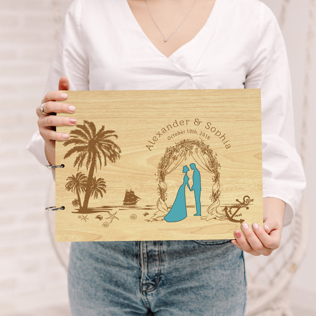 Darling Souvenir Personalized Engraved Laser Cut Wedding Guest Book Wooden Cover Sign-in Book Registry Guestbook Scrapbook-DY