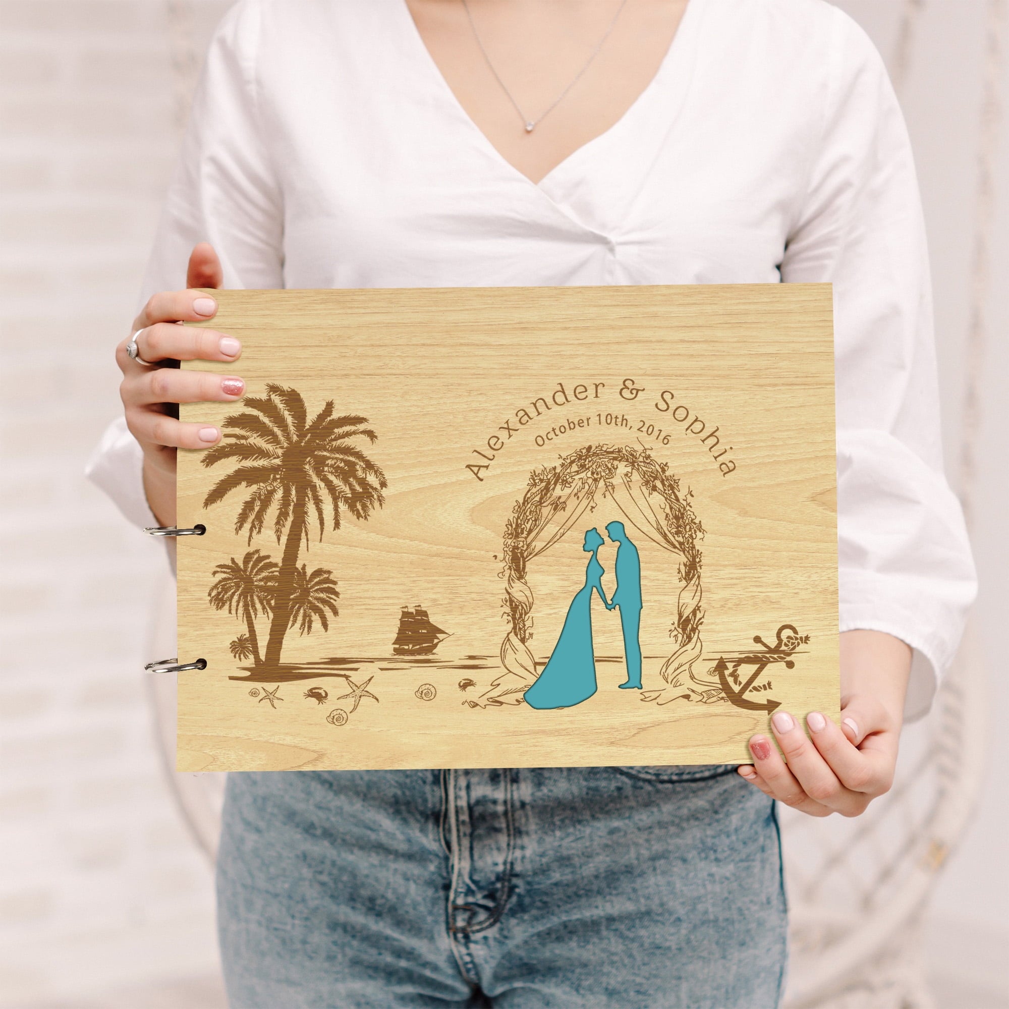 Darling Souvenir Personalized Engraved Laser Cut Wedding Guest Book Wooden Cover Sign-in Book Registry Guestbook Scrapbook-DY