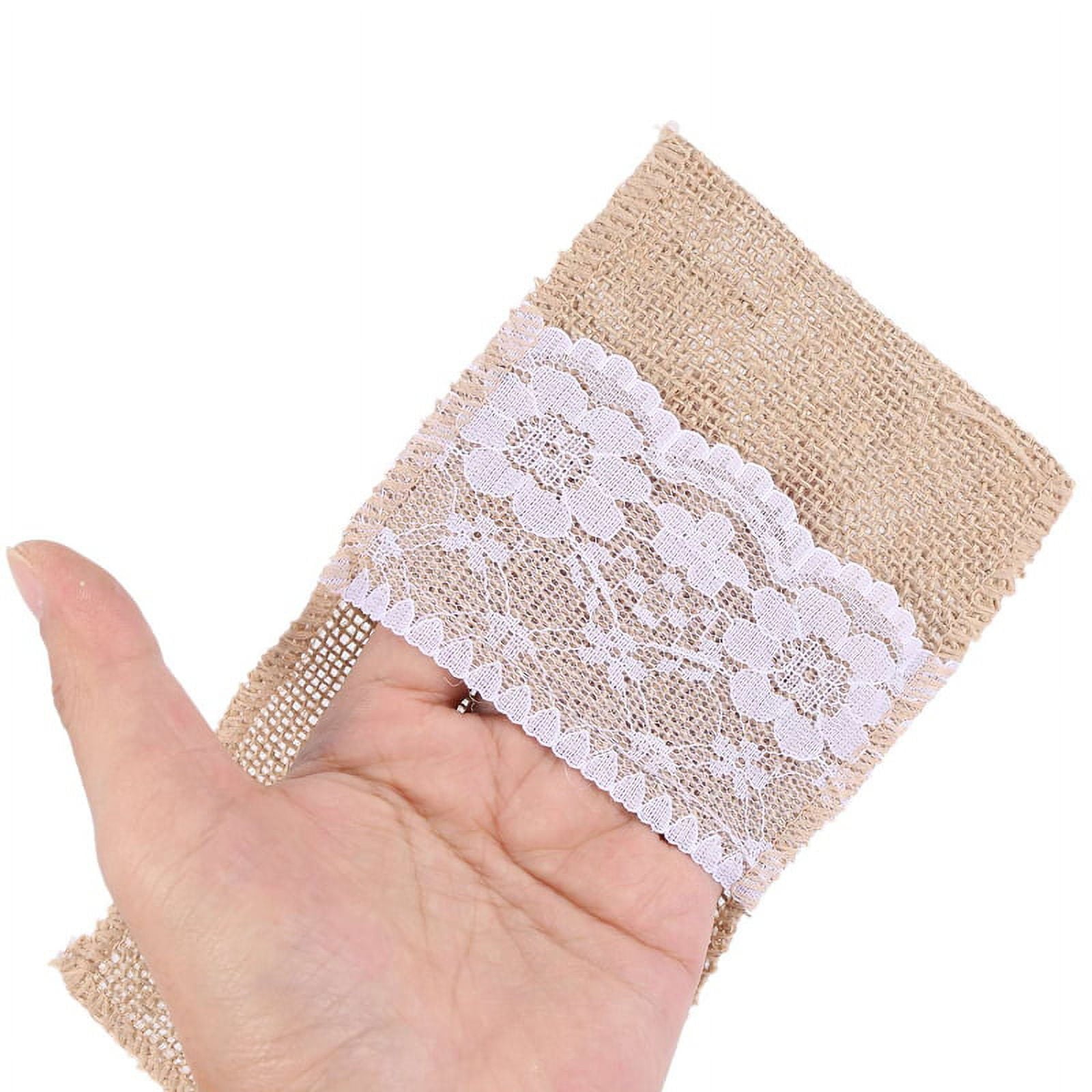 50 pcs Natural Cutlery Knives and Forks Set Silverware Bag Holder Burlap & Lace Party Wedding Decor, 21x11cm