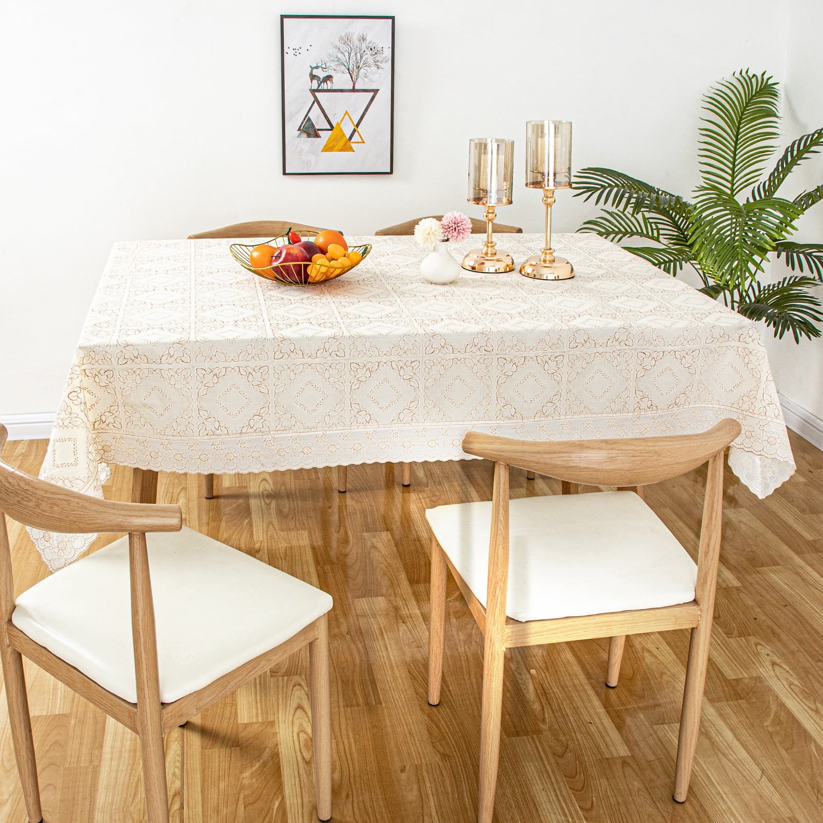 Ray Star 100% Waterproof PVC Tablecloth 60x84in Beige, Vinyl Table Cloth Cover Oil Proof Spill Proof Wipeable Table Cloths for Indoor and Outdoor Use