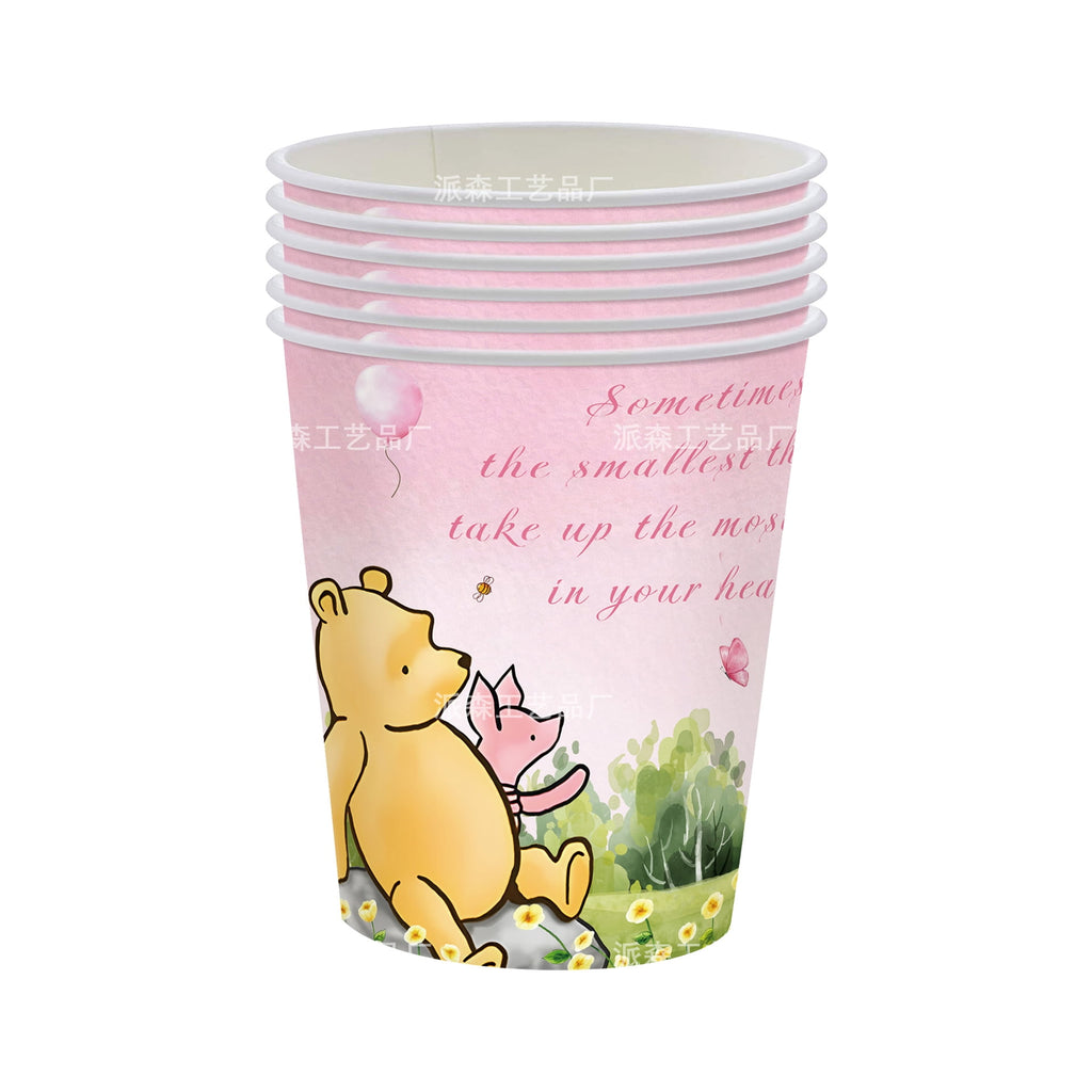 PINK Winnie-the-Pooh 81/91 PCS Party Supplies, Party Tableware, Disposable Paper Plates- Napkins-Forks Dinnerware Set
