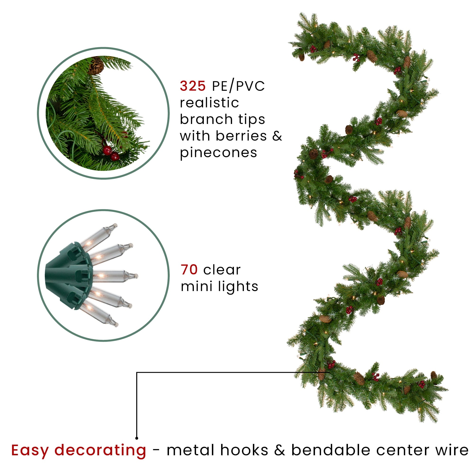 Northlight Real Touch™️ Pre-Lit Mixed Winter Berry Pine Artificial Christmas Garland - 9' x 12" -