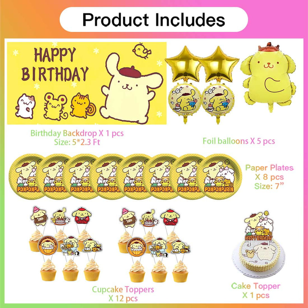 Pompompurin Party Supplies Decor Tableware Backdrop Banner Cake Topper Balloons Birthday Decorations