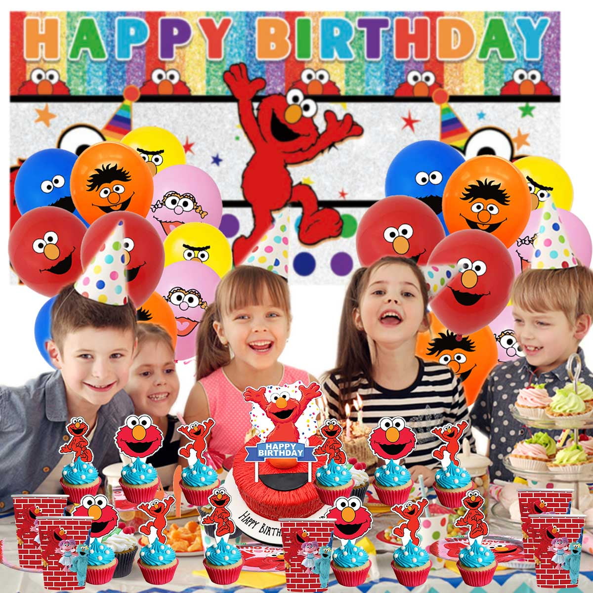 Elmo Birthday Party Supplies Balloons Paper Plates Decoration Cake Topper Decor Tableware Banner Backdrop