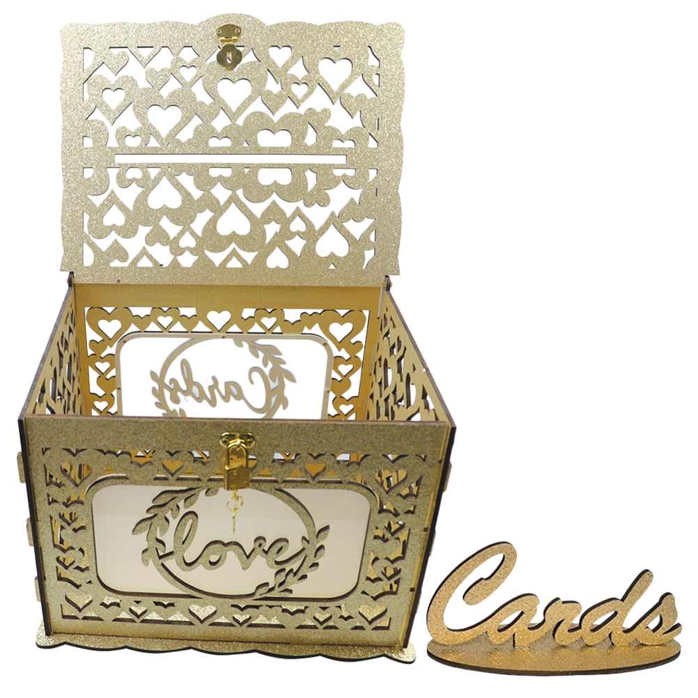 MLINS  Wood Card Holder Blessing Container Decoration Invitation Baby Bride Golden