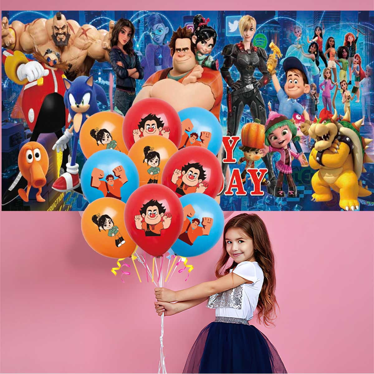 Wreck-It Ralph Birthday Party Supplies Balloons Plates Decoration Cake Topper Decor Tableware Banner Backdrop