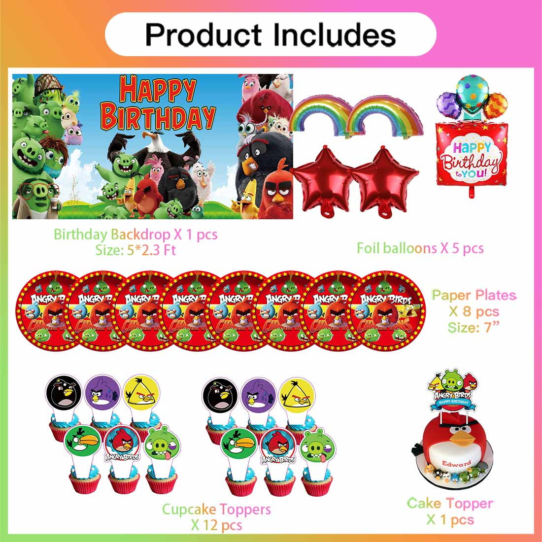 Angry Birds Party Supplies Decor Tableware Backdrop Banner Cake Topper Balloons Birthday Decorations